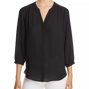 NYDJ Ladies Black Split Neck Semi Sheer Blouse